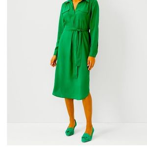 New Ann Taylor Collared Midi Shirtdress in Green Size Large